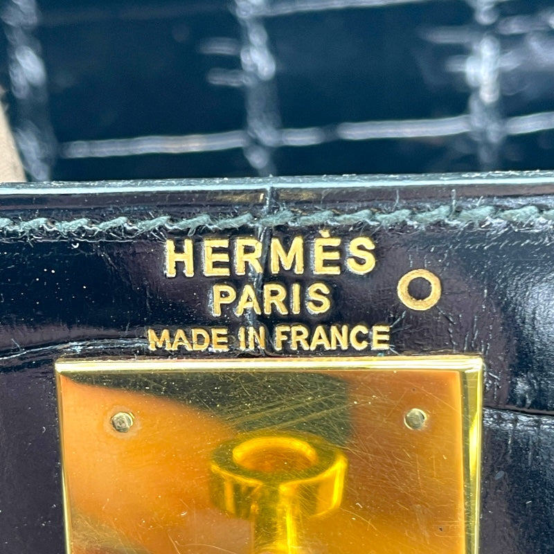 エルメス HERMES ケリー28 外縫い 〇K刻 ブラック GD金具 カイマンクロコ レディース ショルダーバッグ