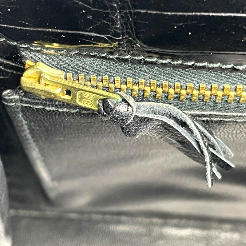 エルメス HERMES ケリー28 外縫い 〇K刻 ブラック GD金具 カイマンクロコ レディース ショルダーバッグ