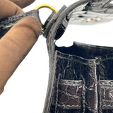 エルメス HERMES ケリー28 外縫い 〇K刻 ブラック GD金具 カイマンクロコ レディース ショルダーバッグ