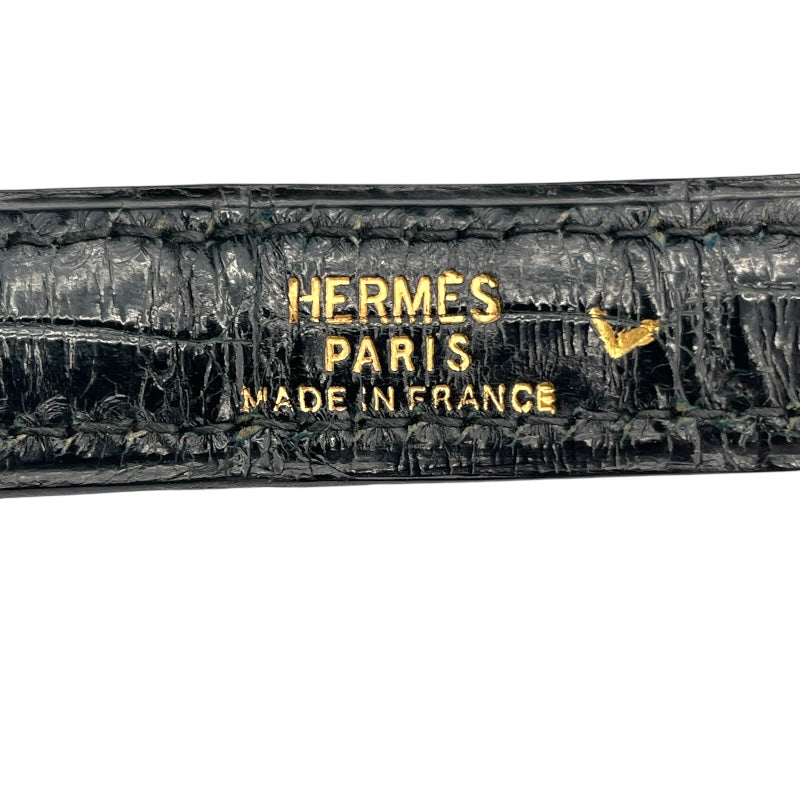 エルメス HERMES ケリー28 外縫い 〇K刻 ブラック GD金具 カイマンクロコ レディース ショルダーバッグ