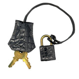 エルメス HERMES ケリー28 外縫い 〇K刻 ブラック GD金具 カイマンクロコ レディース ショルダーバッグ