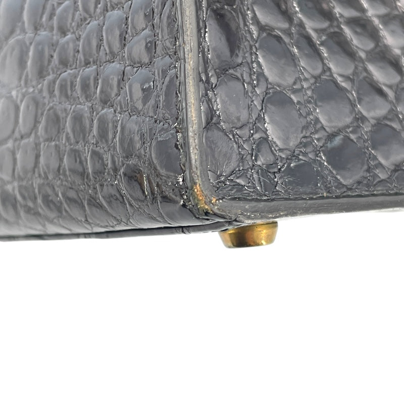 エルメス HERMES ケリー28 外縫い 〇K刻 ブラック GD金具 カイマンクロコ レディース ショルダーバッグ