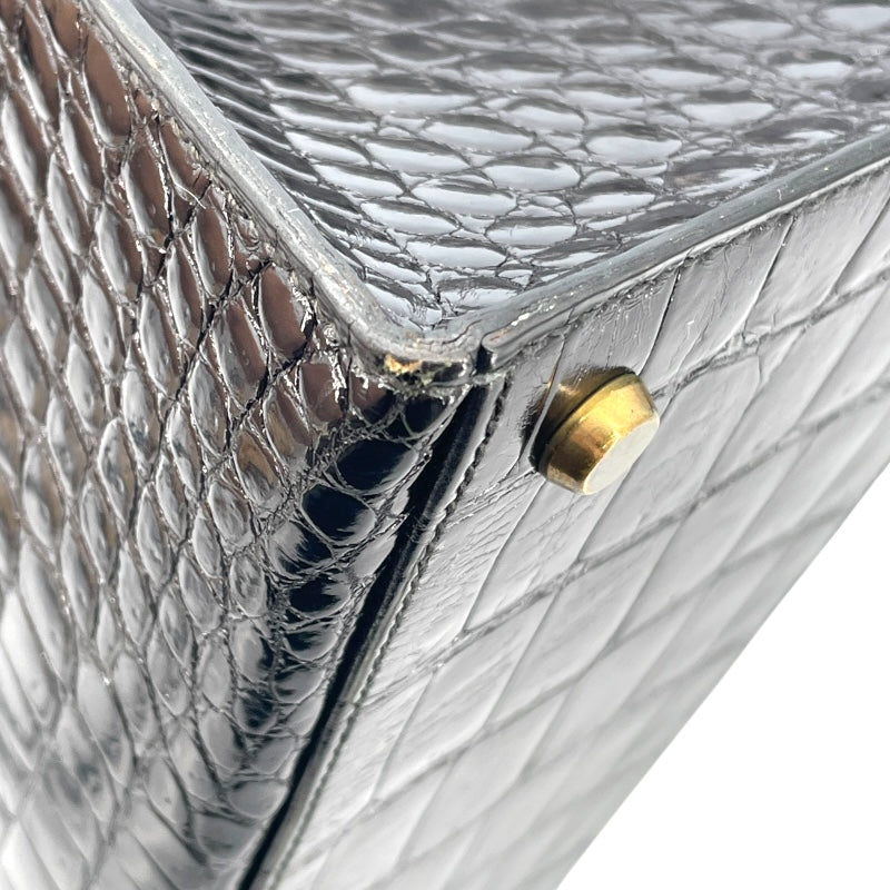 エルメス HERMES ケリー28 外縫い 〇K刻 ブラック GD金具 カイマンクロコ レディース ショルダーバッグ