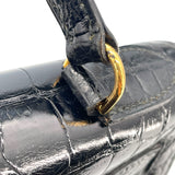 エルメス HERMES ケリー28 外縫い 〇K刻 ブラック GD金具 カイマンクロコ レディース ショルダーバッグ