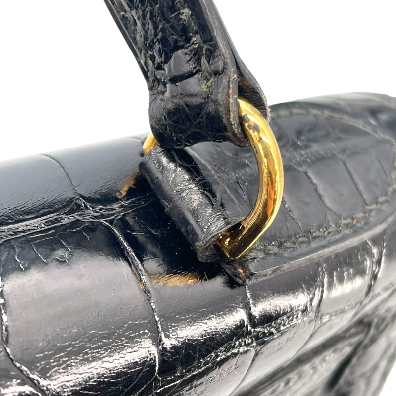 エルメス HERMES ケリー28 外縫い 〇K刻 ブラック GD金具 カイマンクロコ レディース ショルダーバッグ