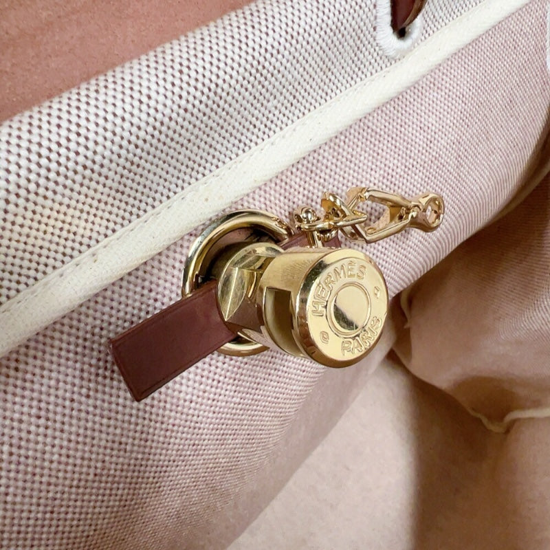 エルメス HERMES エールバッグMM C刻印　(2018年製) ベージュ トワル/レザー ユニセックス リュック・デイパック