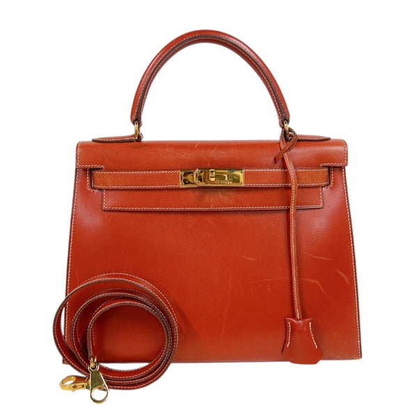 エルメス HERMES ケリー28 外縫い 〇Z刻　(1996年製) ブリック　ゴールド金具金具 ボックスカーフ レディース ショルダーバッグ