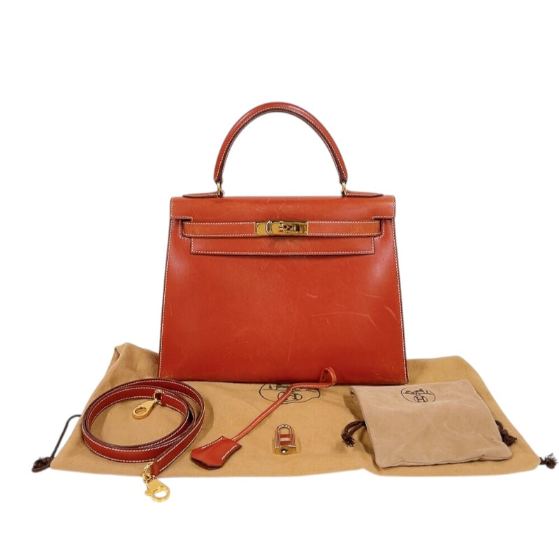 エルメス HERMES ケリー28 外縫い 〇Z刻　(1996年製) ブリック　ゴールド金具金具 ボックスカーフ レディース ショルダーバッグ
