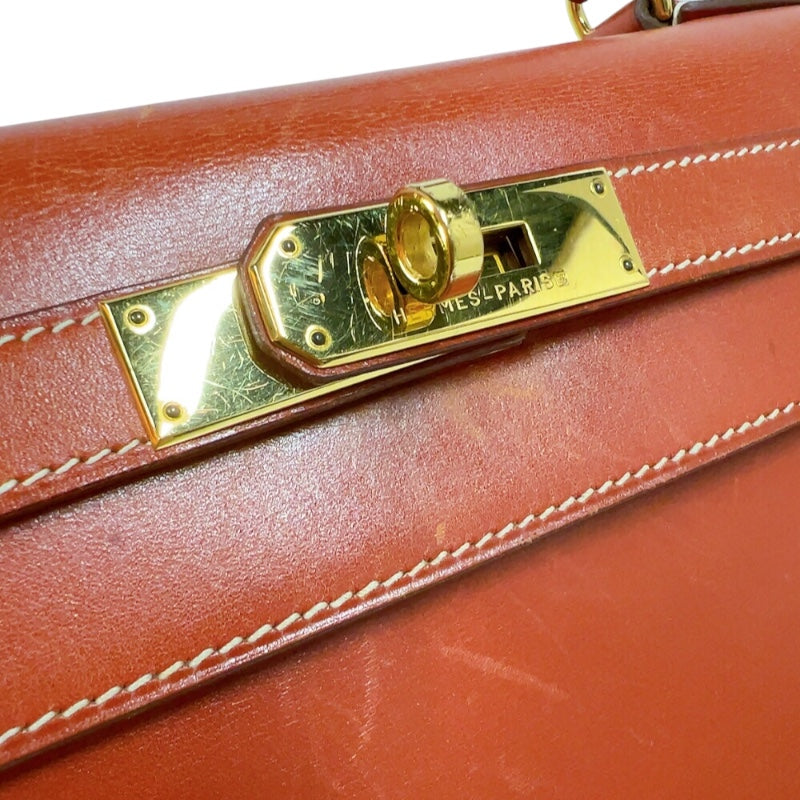 エルメス HERMES ケリー28 外縫い 〇Z刻　(1996年製) ブリック　ゴールド金具金具 ボックスカーフ レディース ショルダーバッグ