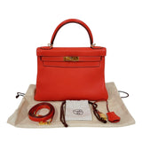 エルメス HERMES ケリー28 内縫い T刻印　(2015年製) ルージュピヴォワンヌ　ゴールド金具 トリヨンクレマンス レディース ショルダーバッグ