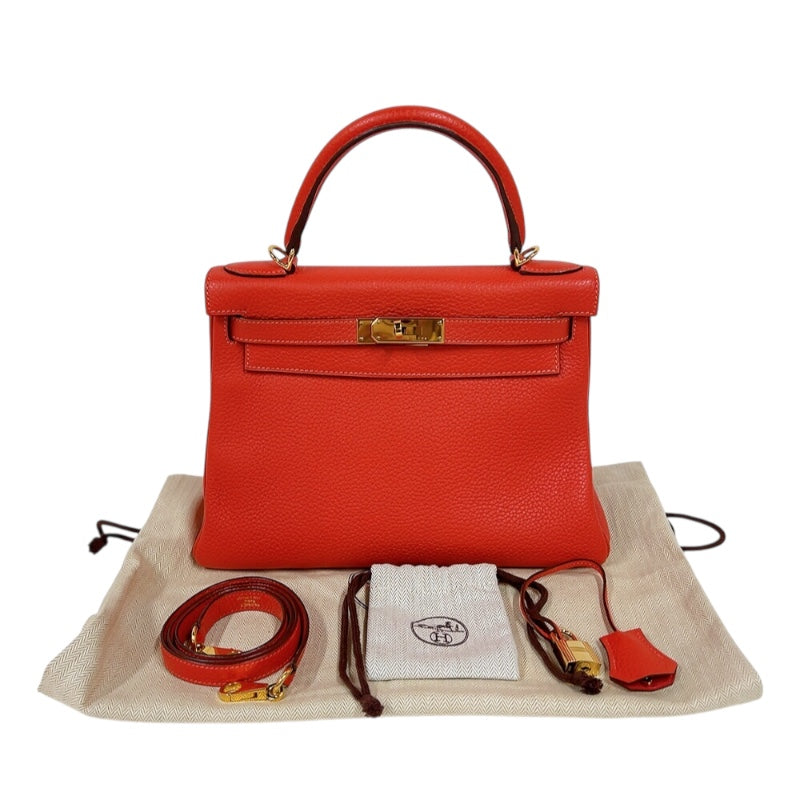 エルメス HERMES ケリー28 内縫い T刻印　(2015年製) ルージュピヴォワンヌ　ゴールド金具 トリヨンクレマンス レディース ショルダーバッグ