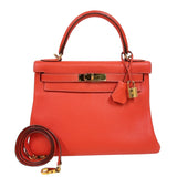 エルメス HERMES ケリー28 内縫い T刻印　(2015年製) ルージュピヴォワンヌ　ゴールド金具 トリヨンクレマンス レディース ショルダーバッグ