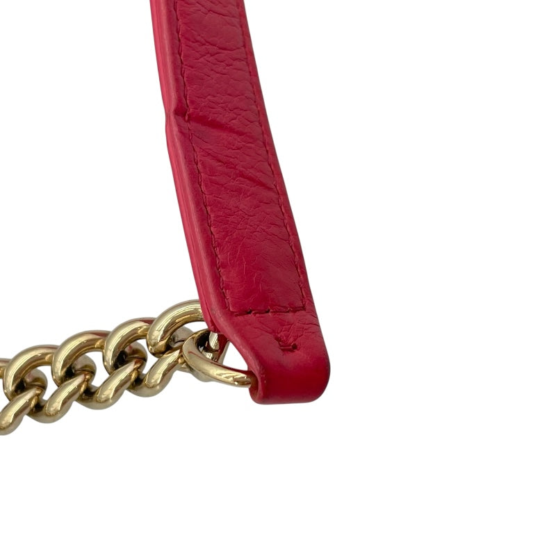 シャネル CHANEL チェンウォレット 24番台 ピンク GD金具 カーフ レディース ショルダーバッグ