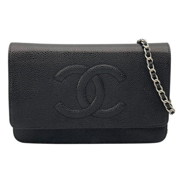シャネル CHANEL チェンウォレット A48654 20番台 ブラック SV金具 キャビア レディース ショルダーストラップ