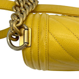 シャネル CHANEL ボーイシャネル25 Vステッチ A67086 25番台 イエロー GD金具 キャビア レディース ショルダーバッグ
