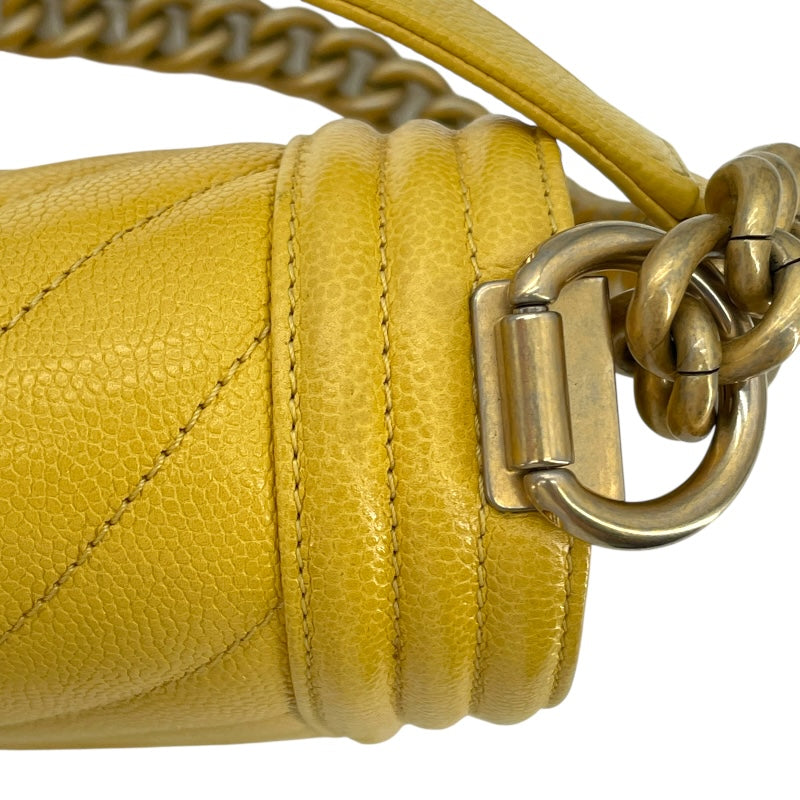 シャネル CHANEL ボーイシャネル25 Vステッチ A67086 25番台 イエロー GD金具 キャビア レディース ショルダーバッグ