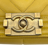 シャネル CHANEL ボーイシャネル25 Vステッチ A67086 25番台 イエロー GD金具 キャビア レディース ショルダーバッグ