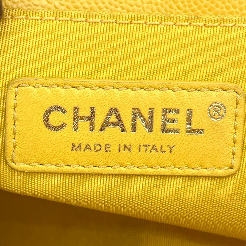 シャネル CHANEL ボーイシャネル25 Vステッチ A67086 25番台 イエロー GD金具 キャビア レディース ショルダーバッグ