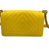 シャネル CHANEL ボーイシャネル25 Vステッチ A67086 25番台 イエロー GD金具 キャビア レディース ショルダーバッグ