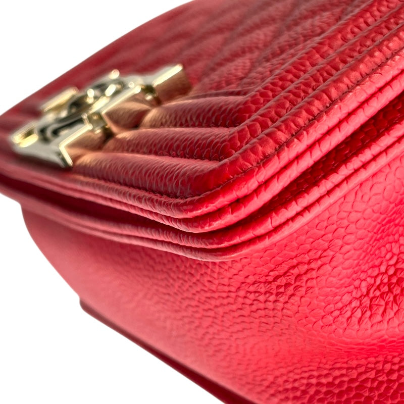 シャネル CHANEL ボーイシャネル スモール A67085 レッド GD金具 キャビアスキン レディース ショルダーバッグ