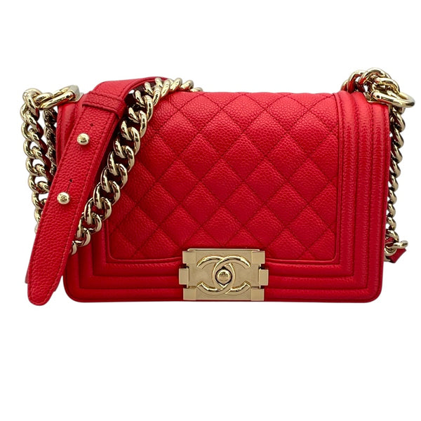 シャネル CHANEL ボーイシャネル スモール A67085 レッド GD金具 キャビアスキン レディース ショルダーバッグ