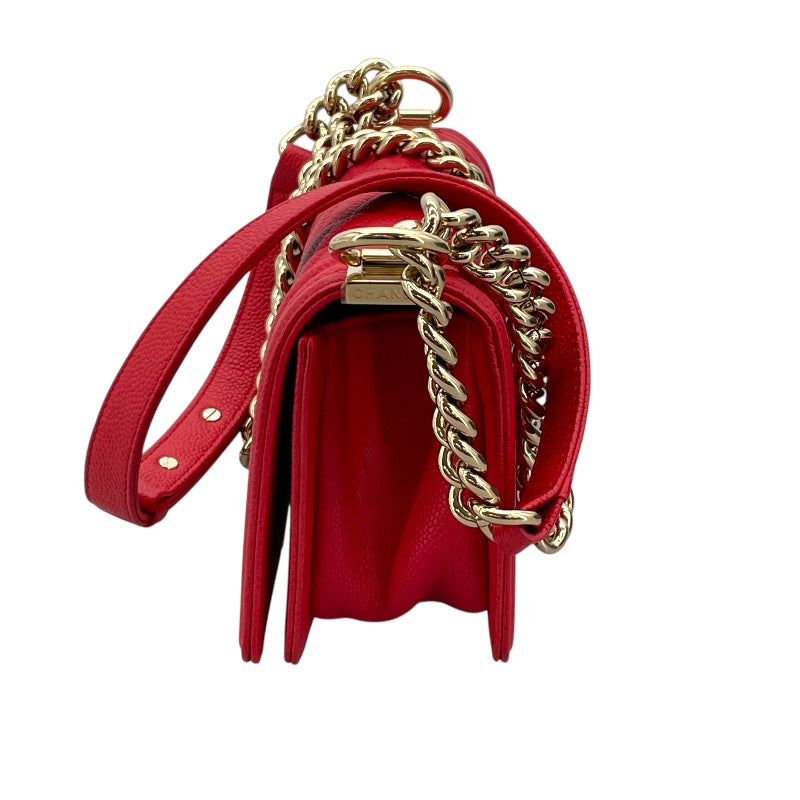 シャネル CHANEL ボーイシャネル スモール A67085 レッド GD金具 キャビアスキン レディース ショルダーバッグ