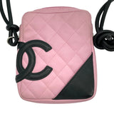 シャネル CHANEL カンボンライン スモールショルダーバッグ A25177 8番台 ブラック×ピンク SV金具 カーフ レディース ショルダーバッグ