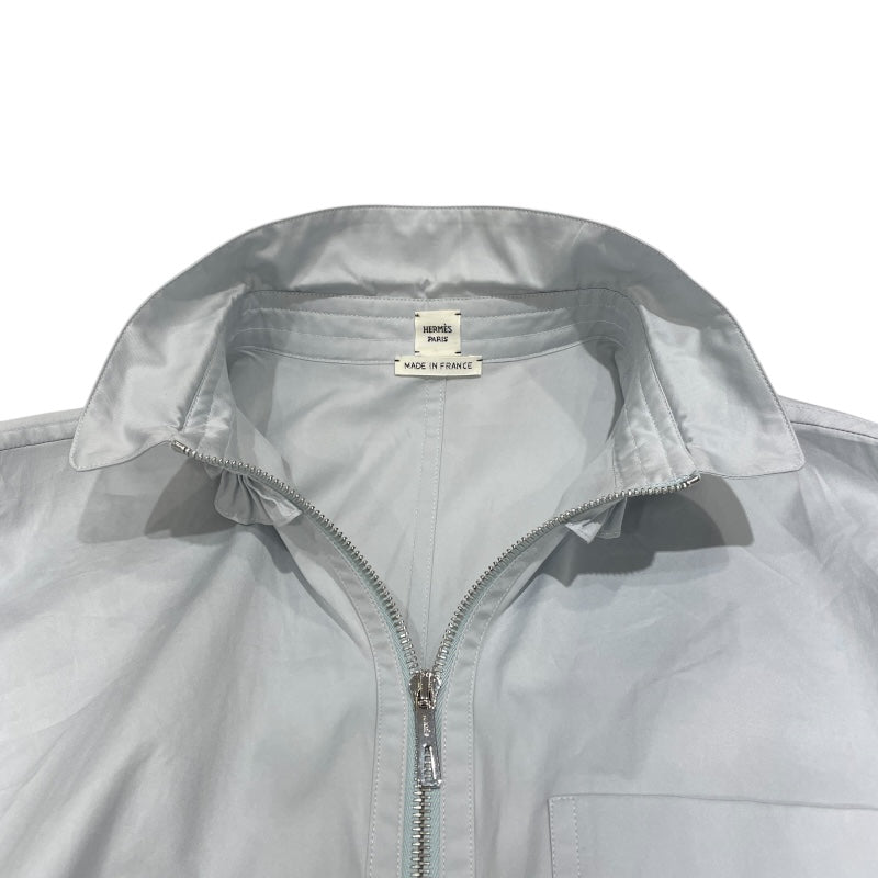 エルメス HERMES フロントジップシャツワンピース 4H0571DV ブルー コットン レディース ワンピース