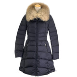 モンクレール MONCLER HIRONDELLE ファー付ロングダウンコート E20934934520 54155 ネイビー ナイロン ダウン レディース ダウンジャケット