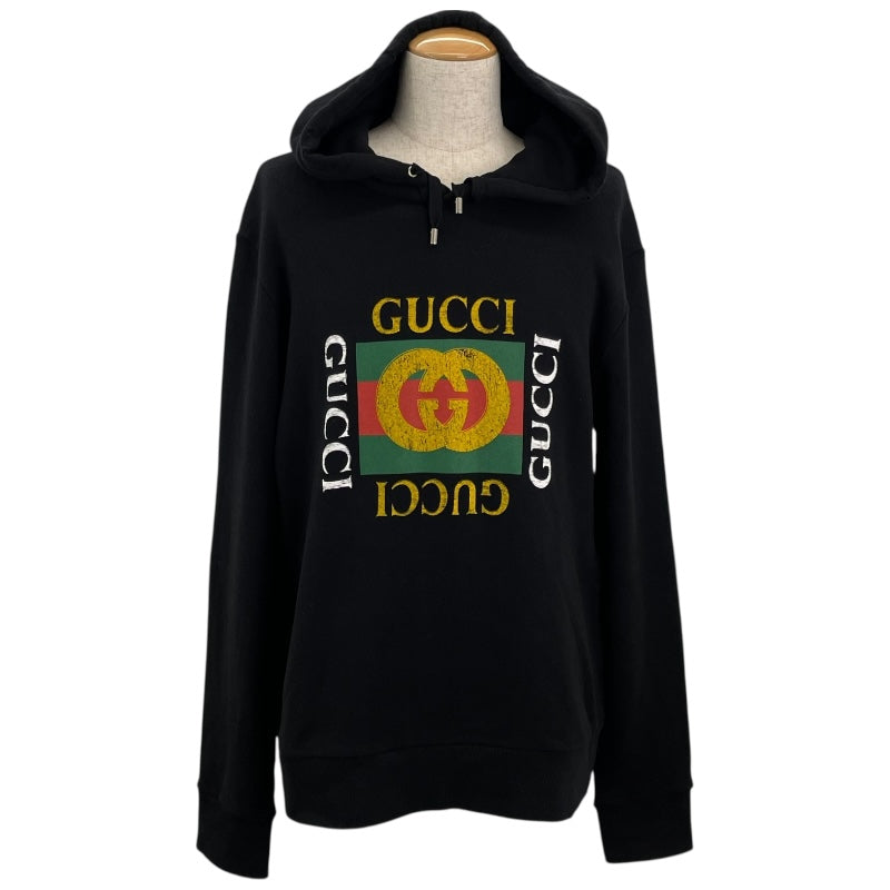 グッチ GUCCI ヴィンテージロゴパーカー 454584 ブラック コットン メンズ パーカー