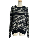 クリスチャン・ディオール Christian Dior オブリーク総柄リバーシブルニットセーター ネイビー レディース セーター