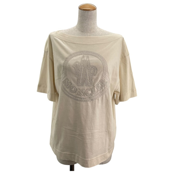 モンクレール MONCLER ロゴ刺繡Tシャツ 8C000 クリーム コットン レディース 半袖シャツ