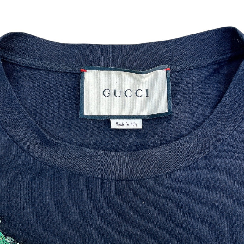 グッチ GUCCI スパンコール装飾ロゴプリント長袖Ｔシャツ 479477 ブラック コットン メンズ 長袖Ｔシャツ
