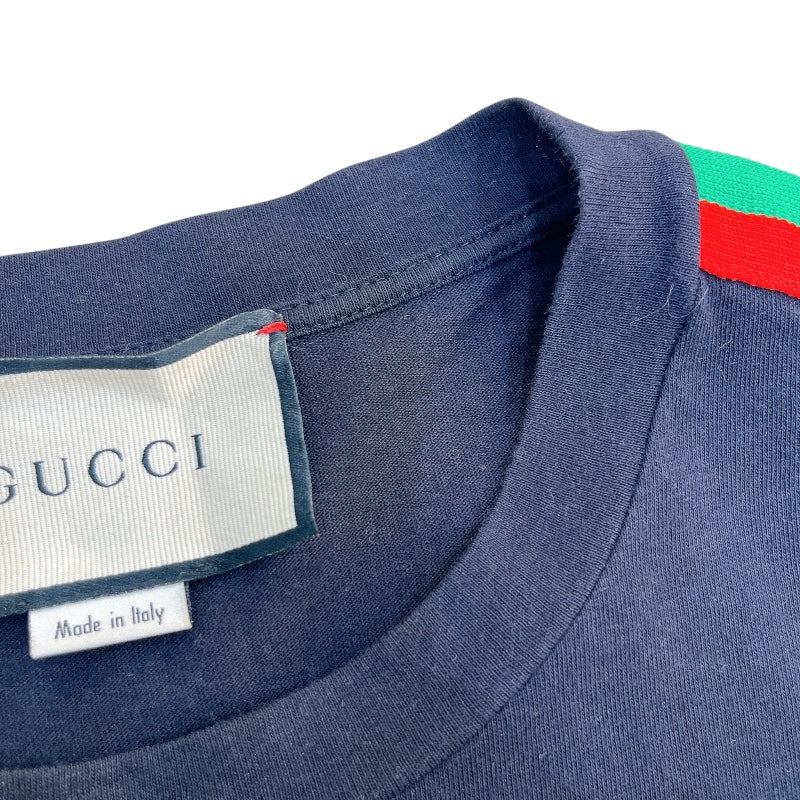 グッチ GUCCI スパンコール装飾ロゴプリント長袖Ｔシャツ 479477 ブラック コットン メンズ 長袖Ｔシャツ