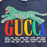 グッチ GUCCI スパンコール装飾ロゴプリント長袖Ｔシャツ 479477 ブラック コットン メンズ 長袖Ｔシャツ