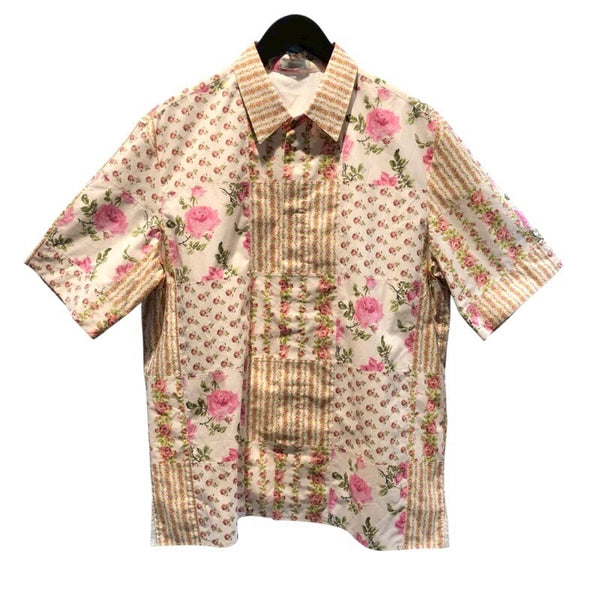 クリスチャン・ディオール Christian Dior フローラル総柄ショートスリーブシャツ 293C517A5679 ピンク コットン メンズ 半袖Ｔシャツ
