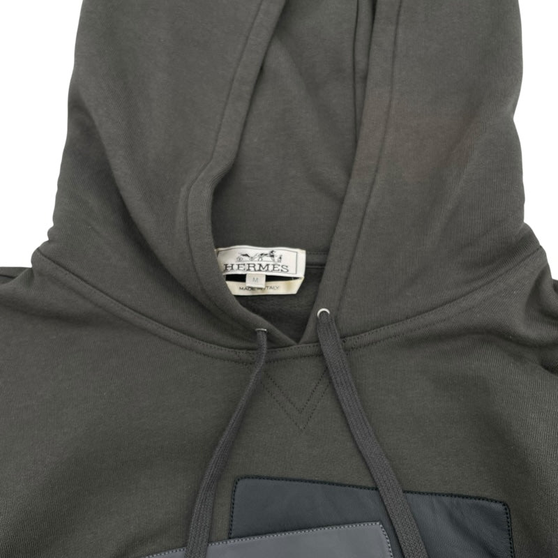 エルメス HERMES レザーパッチスウェットパーカー カーキ コットン メンズ パーカー