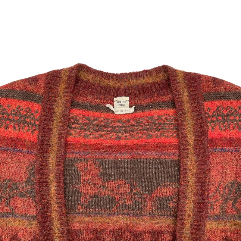 エルメス HERMES 総柄ロングカーディガン ブラウン カシミヤ