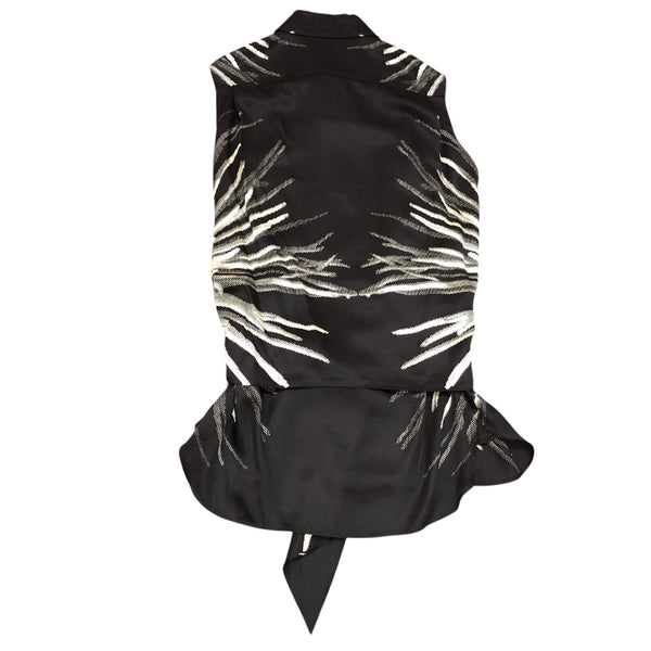 エルメス HERMES デザインシルクノースリーブシャツ ブラック シルク シルク レディース 半袖シャツ