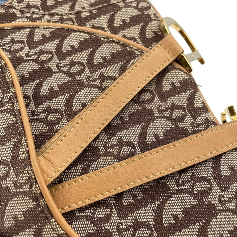 クリスチャン・ディオール Christian Dior ダブルサドルバッグ ブラウン キャンバス レディース ショルダーバッグ
