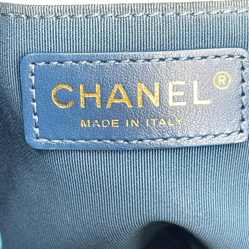 シャネル CHANEL 巾着バッグ ブルー GD金具 カーフ レディース ショルダーバッグ