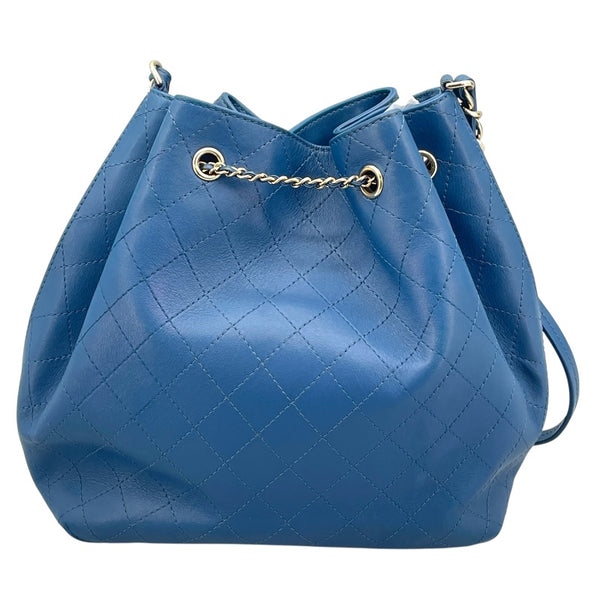 シャネル CHANEL 巾着バッグ ブルー GD金具 カーフ レディース ショルダーバッグ
