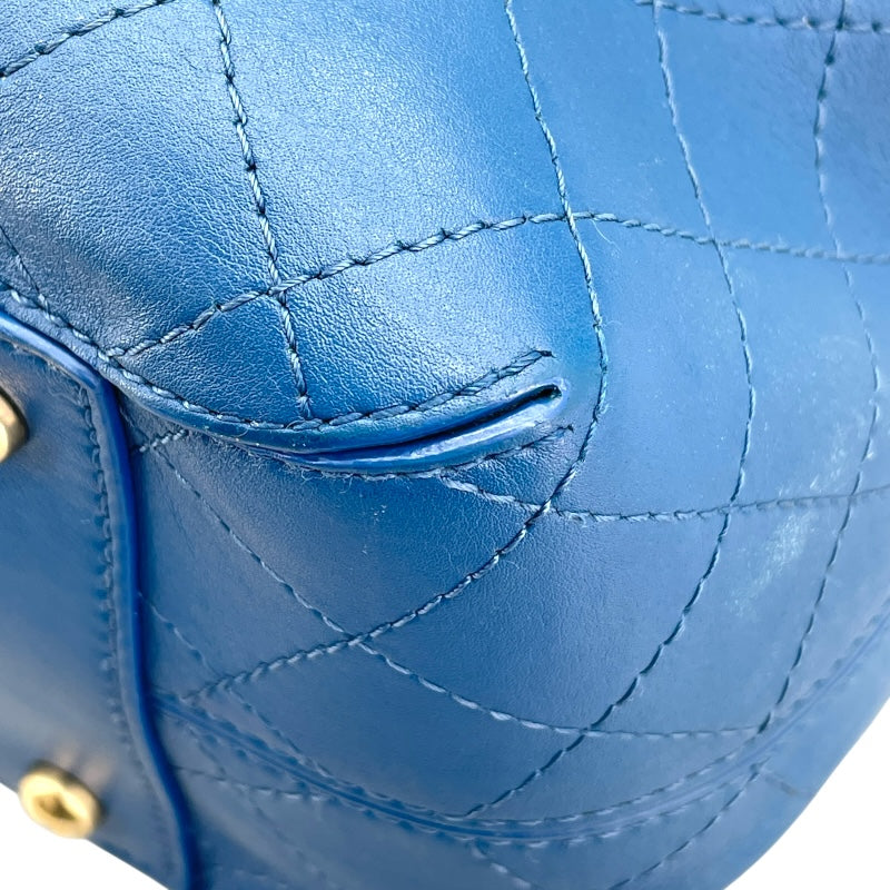 シャネル CHANEL 巾着バッグ ブルー GD金具 カーフ レディース ショルダーバッグ