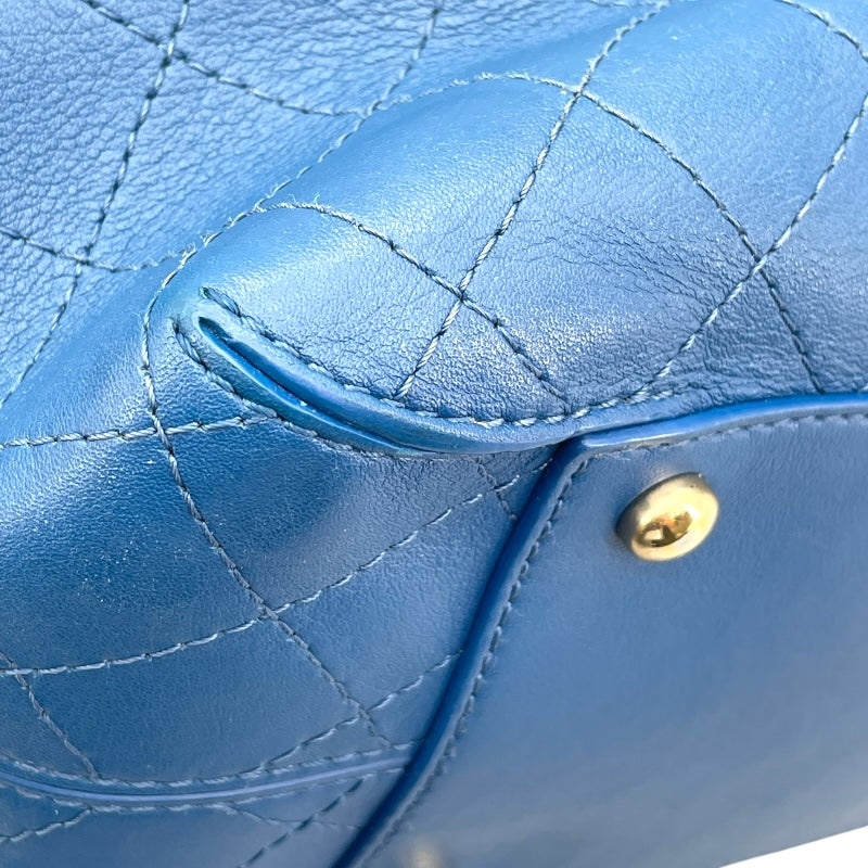 シャネル CHANEL 巾着バッグ ブルー GD金具 カーフ レディース ショルダーバッグ