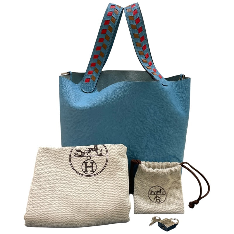 エルメス HERMES ピコタンロックMM　トレサージュ D刻 ブルーノール・ルージュ・ゴールド/SV金具 エプソン レディース ハンドバッグ