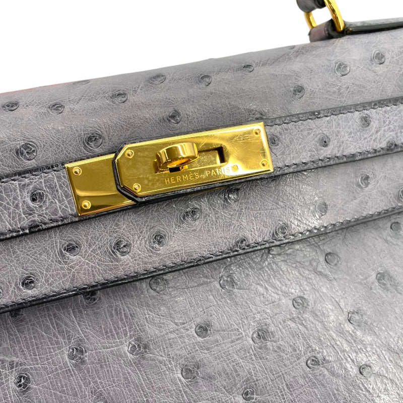 エルメス HERMES ケリー28 外縫い □C刻 グリアガット オーストリッチ レディース ハンドバッグ