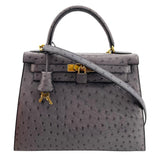 エルメス HERMES ケリー28 外縫い □C刻 グリアガット オーストリッチ レディース ハンドバッグ