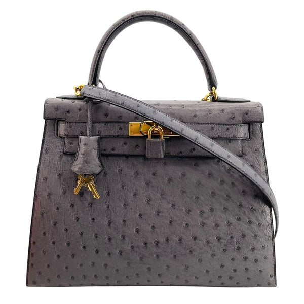 エルメス HERMES ケリー28 外縫い □C刻 グリアガット オーストリッチ レディース ハンドバッグ