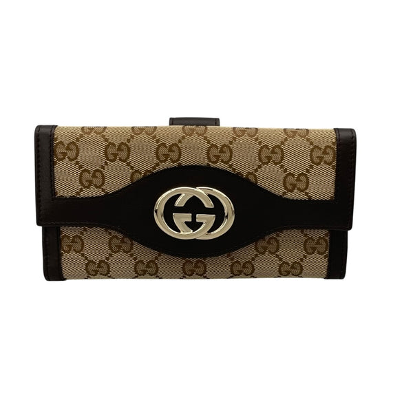 グッチ GUCCI インターロッキングG ロングフラップウォレット 282426 ブラウン GGスプリームキャンバス レディース 長財布