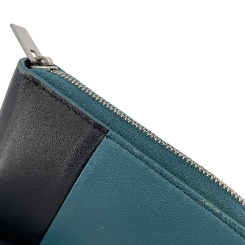 セリーヌ CELINE バイカラーロングジップウォレット ターコイズ/ブラック レザー レディース 長財布